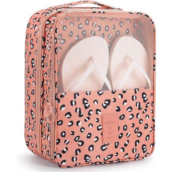 Pink Leopard Shoe Bag Holds 3 Pair of Shoes for Travel Daily Use Storage Pouch - Picture 6 of 6